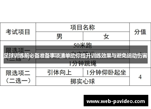 足球训练前必备准备事项清单助你提升训练效果与避免运动伤害 足球训练前必备准备事项清单助你提升训练效果与避免运动伤害