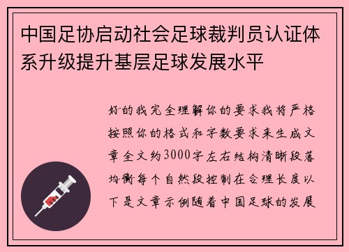 中国足协启动社会足球裁判员认证体系升级提升基层足球发展水平
