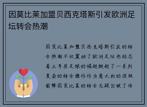 因莫比莱加盟贝西克塔斯引发欧洲足坛转会热潮